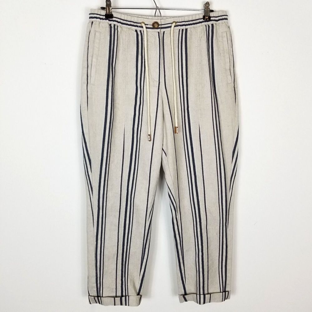 Soft Surroundings Women‎ Bartley Crop Pants Size M Striped Cotton Linen